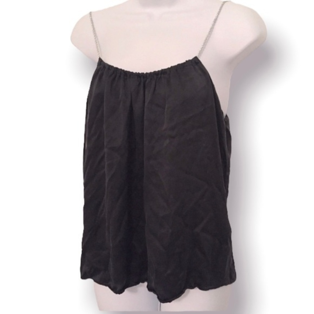 Anthropologie ZOA New York Silk Black Tank Top with Silver Rope‎ Straps Size XS